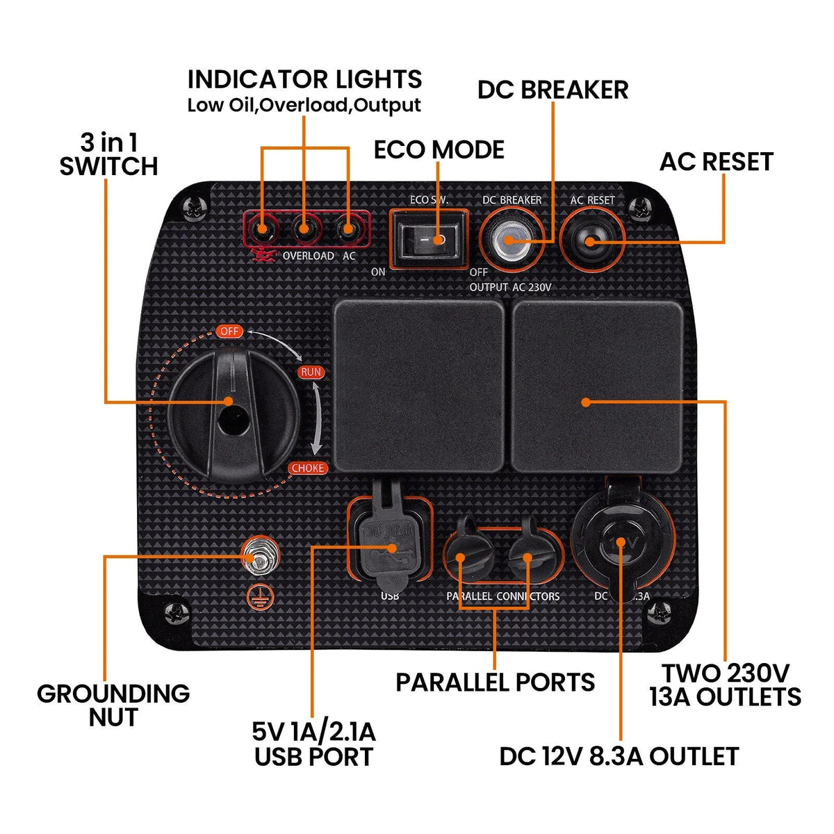 3.3KW Inverter Generator Petrol Portable Quiet 230V Backup Power Home Camping - Part333 Auto Parts UK